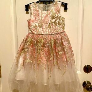 Rare Edition Embroidered Gold Pink floral dress